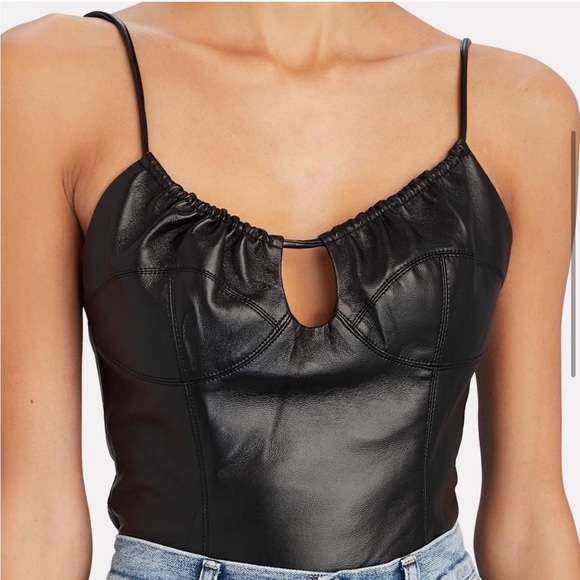 NWT Aya Muse Women's Black Pisa Vegan Leather Cut-Out Top Size S - Picture 2 of 3